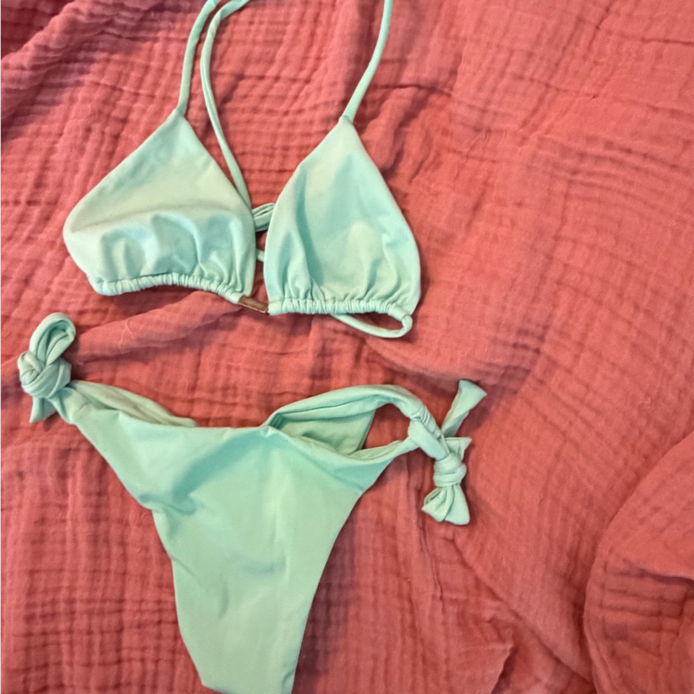 Mint Green Tie-Side Triangle Bikini Set